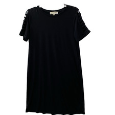 Michael Kors Woman Size M Black Dress Short Sleeve w/ Laser Cutouts Pullover