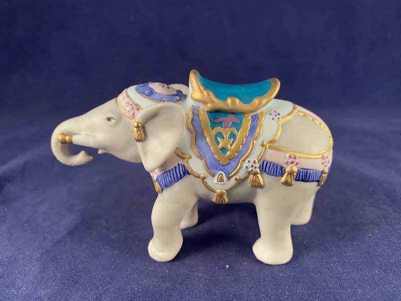 PG Porcelain BOHO Elephant Figurine Hand Painted Princeton Gallery New with Box