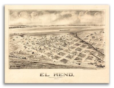 1891 El Reno Oklahoma Vintage Old Panoramic City Map - 24x32