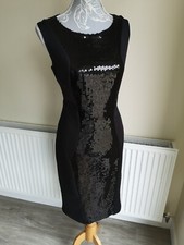 Star by Julien Macdonald black Sequin dress 14 lined Bodycon shift stretch knee 