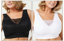 Breezies Lace Seamless Cami Bra-Black/White-XL-NEW-A378013