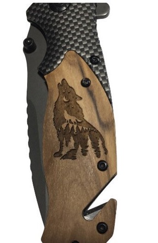 Handmade Howling sitting Wolf Engraved 8" Blade Folding Pocket Knife Custom Des - Picture 8 of 8