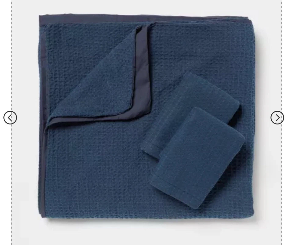 Juego de funda nórdica y funda nórdica tejido gofre lavado azul marino doble o doble XL nuevo Foto 4 de 4