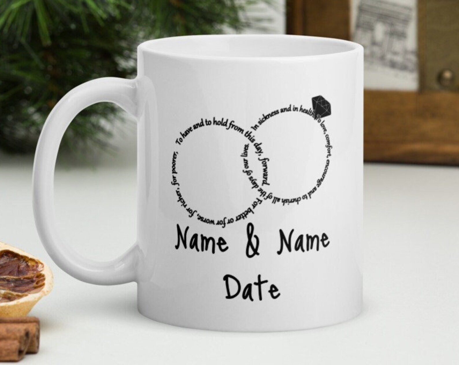 Personalized Wedding With Standard Wedding Vows Coffee Mug 2 Rings Custom Name