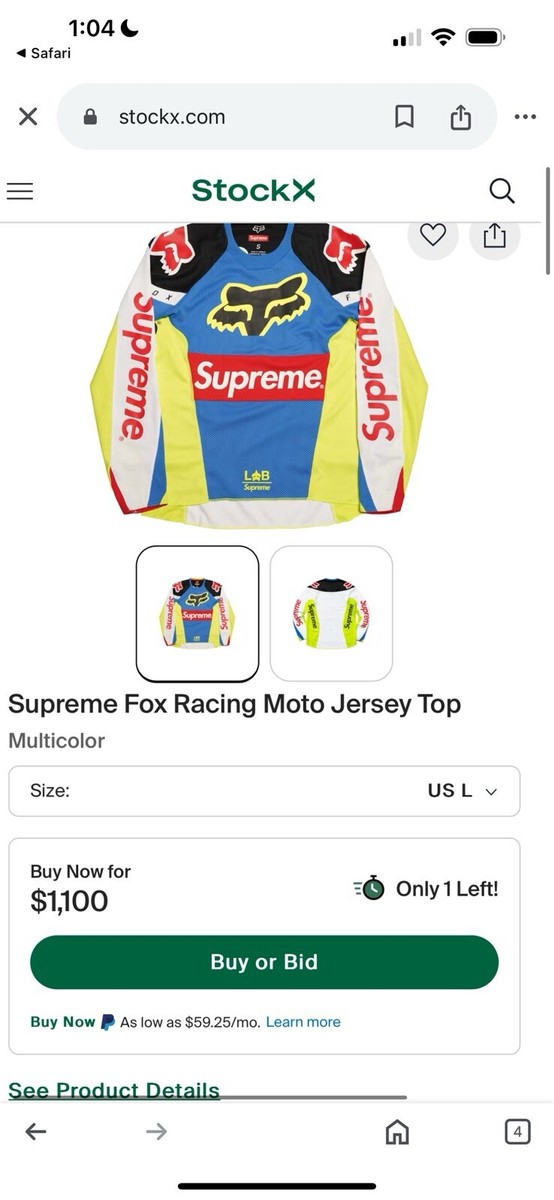 NWT Supreme x Fox Racing Moto Jersey Size XL | eBay