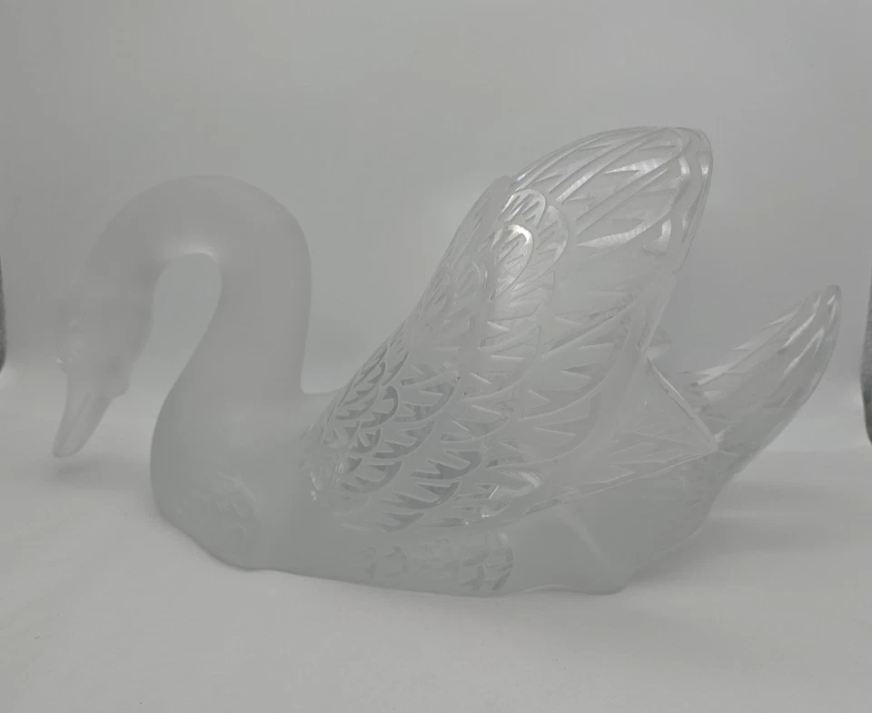 Lalique France Crystal Two Swan Figurines on Mirror Tray -One Head Up & One Down - Image 3 of 4