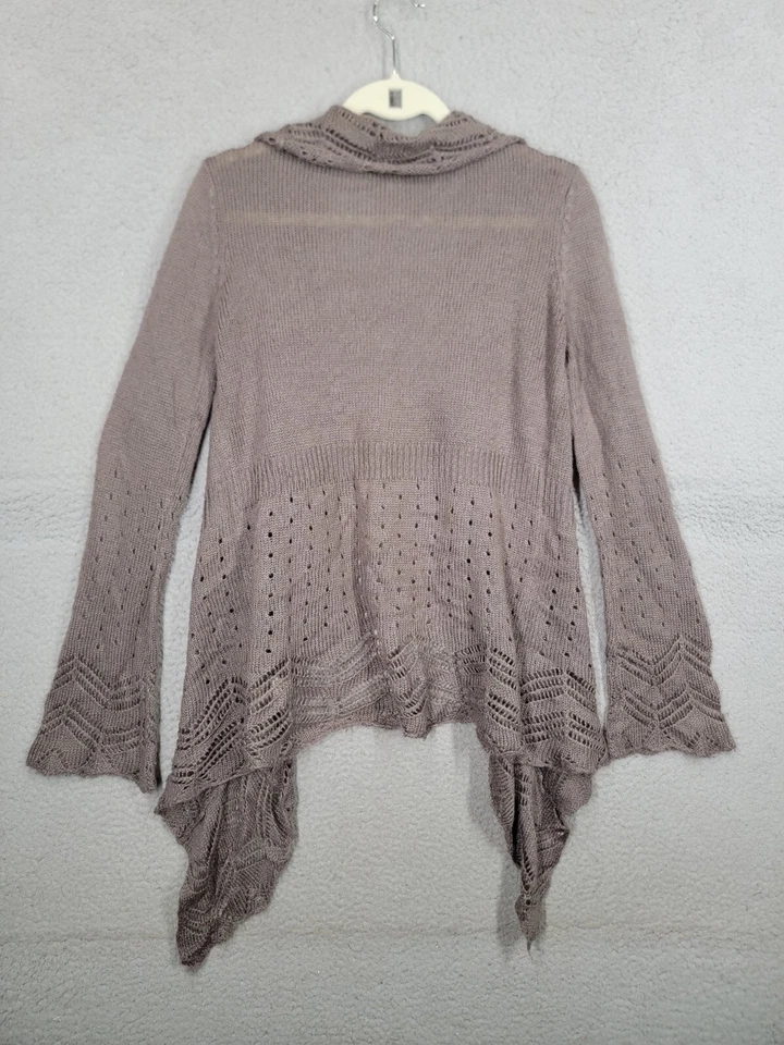 Cardigã boho marrom crochê frente aberta decreto cachoeira manga longa  - Imagem 2 de 4