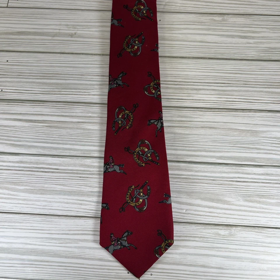 Henry Grethel Rojo Caballo Ecuestre Zapato Seda Hombres Corbata Profesional 3” x 56” Foto 2 de 4