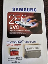 Memory Card with SD Adapter Samsung 256gb Evo Plus.