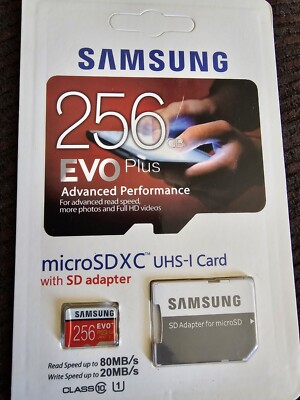 Memory Card with SD Adapter Samsung 256gb Evo Plus.