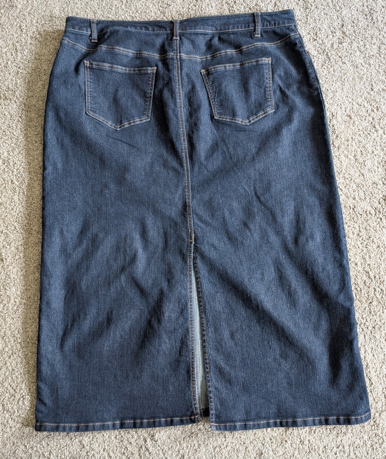 Jessica London modest long denim jean skirt pockets back slit blue womens 20
