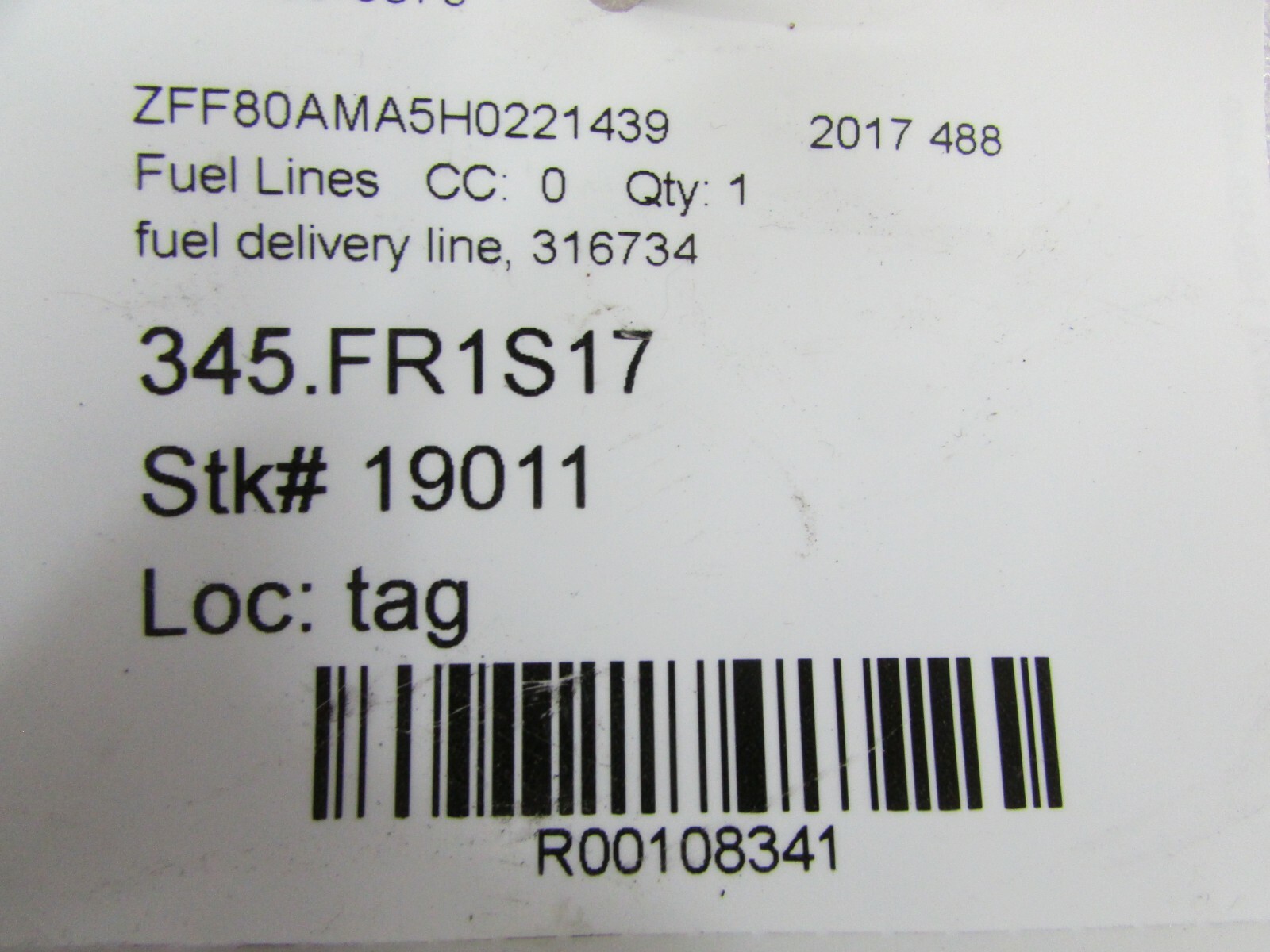 Ferrari 488, Fuel Delivery Line, Use, P/N 316734