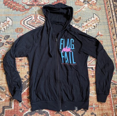 Flag Nor Fail Women s Full Zip Lightweight Hoodie Shirt Sz Medium Black And Neon