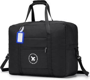 For Spirit Airlines Personal Item Bag 18x14x8 Foldable Travel Duffel Bag Tote Duffle Carry On Luggage For Women And Men 30L(Black (With Shoulder Strap)) | Travel Duffels