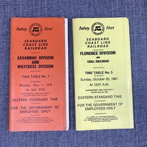 Seaboard Coast Line SCL Railroad Time Table Lot Florence , Savannah , CN&L Ry