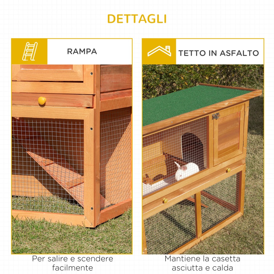 Gabbia Per Conigli PawHut | Legno Di Abete 90x45x80 Cm | Da Esterno Con Vassoio Estraibile