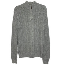 Tasso Elba Mens Cable Knit Sweater Size M Long Sleeve Cotton Front 1/4 Zip Gray