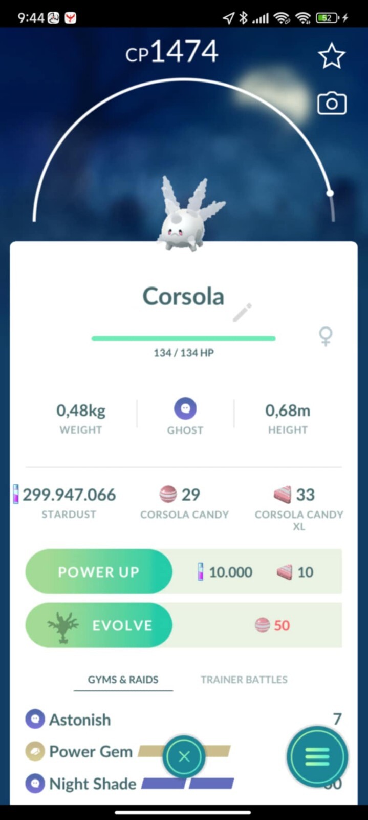 Galarian Corsola Great League PVP 1500 CP with 3 movesets for GBL trades