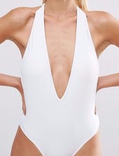 New Look Plunge Neck White Swimsuit SZ Uk 6 US 2 NEW SOLD OUT STUNNING 