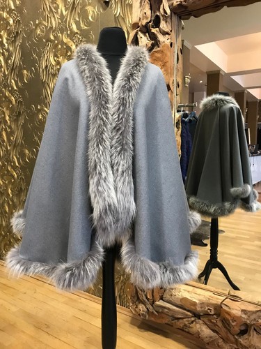 CAPE PONCHO UMHANG STOLA MIT FUCHS PELZ GRAU PELZ CAPE PELZ STOLA FUCHS мыс 開普敦 - Bild 7 von 9