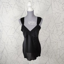 Nine West Black Satin Lace Trim Babydoll Slip Dress | Women's 10