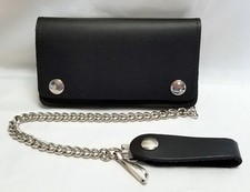 Black Leather Biker Trucker Wallet 6" x 3.5" With 12" Chain MADE IN USA
