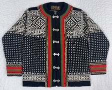 Vintage Nordic Sweater Nordstrikk Wool Pewter Clasp Black Norway Medium 