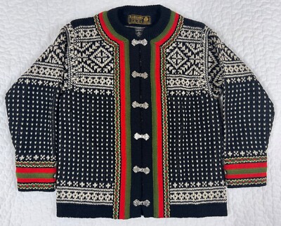Vintage Nordic Sweater Nordstrikk Wool Pewter Clasp Black