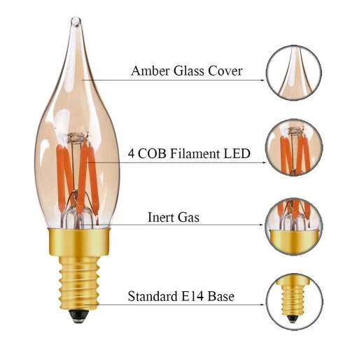 C22 Led Flame Lamp 0.5W 2W 2200K Edison Dimmable LED Filament Candle Light Bulbs - Image 3 of 4