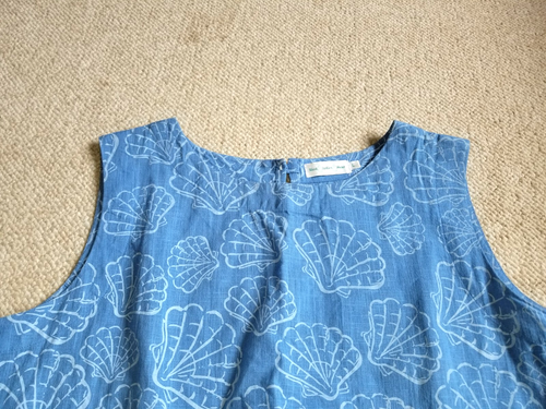 Womens Top-WEST INDIES WEAR-blue seashell patterned cotton hi-lo Beach Coastal-L - Picture 2 of 5