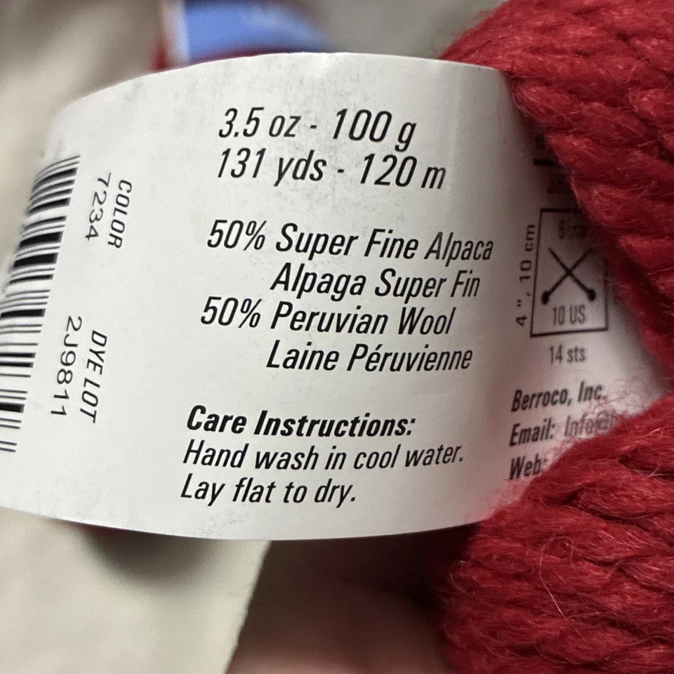 Berroco Ultra Alpaca Chunky Yarn LOTE de 2 cores 7234 lote de corantes: 2J9811 vermelho NOVO - Imagem 4 de 4