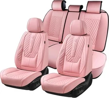 Pink Leather Full Seat Covers Set w/ Lumbar Support Universal Fit Car SUV Truck