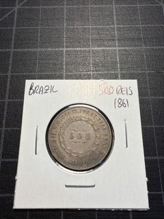 Brazil Silver 500 Reis 1861 Toned