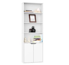 Image of 6 Tier Bookcase With 2 Door Cupboard Cabinet Storage Shelving Display Wood Shelf
