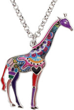 Enamel Chain Heart Giraffe Necklace Pendant for Women Girls Charm Gifts Colorful