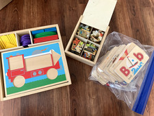 Melissa  Doug Assorted Lot Bundle Wooden Alphabet Puzzle  Vehicle Puzzle