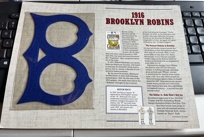 1916 BROOKLYN ROBINS DODGERS COOPERSTOWN COLLECTION BASEBALL PATCH Willabee Ward