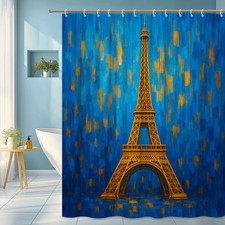 Eiffel Tower Blue Shower Curtain - Artistic Paris Decor