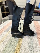 1/4 MSD BJD PU Leather Shoes Long Boots Thick Sole Heel Lace-up Black