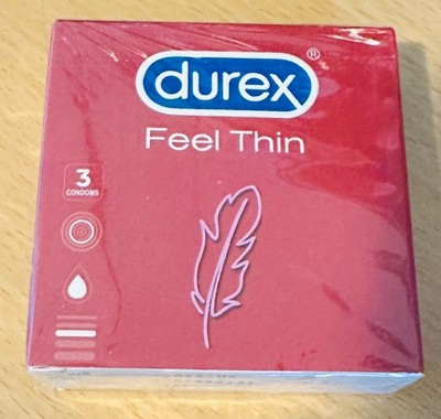 Durex Thin Feel, 3 Condoms, With Silicone Lube, Easy On Shape, Regular Fit, Nat