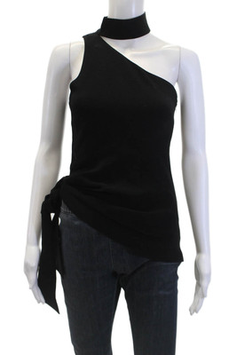 Cinq à Sept Women's Mock Neck Sleeveless One Shoulder Blouse Black Size XXS