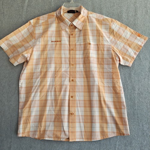 Mammut, Mammut Shirt Mens XL Orange Plaid Hiking Outdoor Check Short Sleeve Fishing
