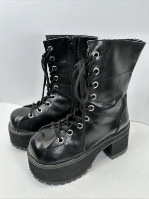 DEMONIA RANGER-301 Punk Goth 3'' Platform Black Gogo Calf High Women Boots 10