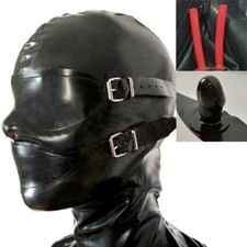 Latex Rubber Hood with Removable Eyes and Mouth Mask Open Eyes Mouth NOSE TUBE