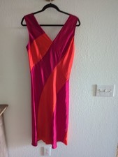 Diane Von Furstenberg Satin midi dress sleeveless Striped Sz 10 Classy 