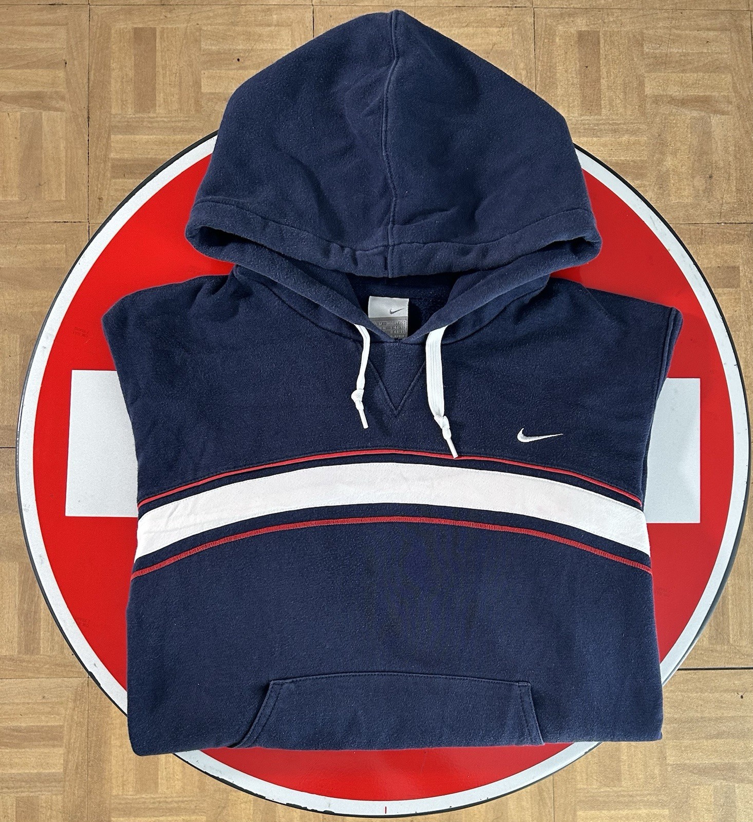 Nike Felpa Hoodie Uomo M Blu Navy Logo Grande Retro Cappuccio Vintage Style