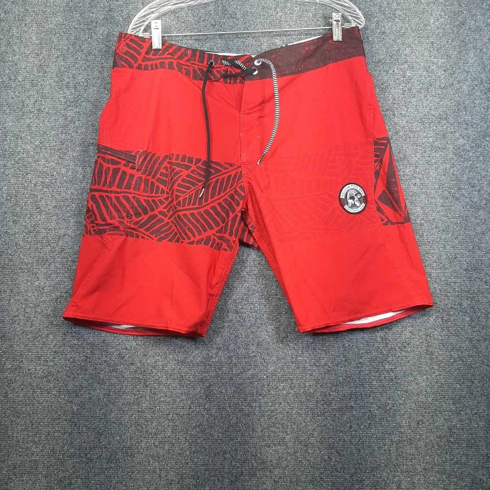 Volcom Pipe Pro North Shore Oahu Board Shorts Trunks Mens 33 Red Black - Image 2 of 4