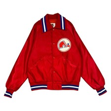 RARE VTG 90s NHL QUEBEC NORDIQUES STARTER SATIN JACKET COLLAR RED SIZE M