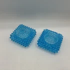 Pair Of Vintage Fenton Aqua Blue Square Hobnail Votive Tea Light Candle Holders