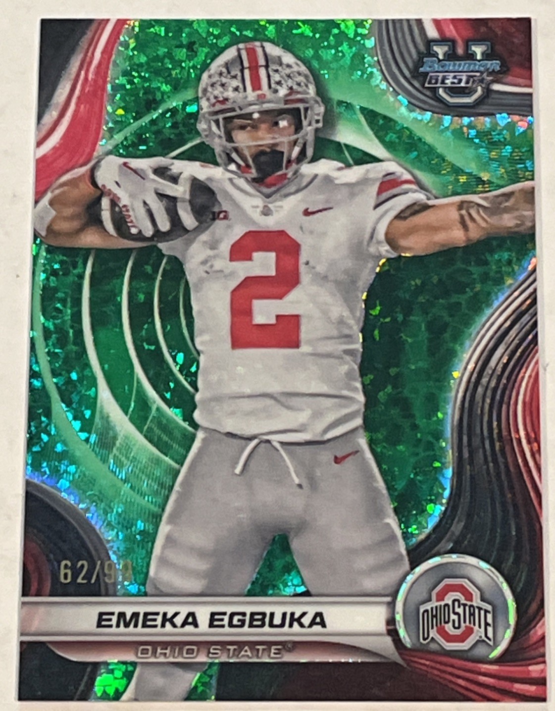 2024 Bowman Best U Chrome Emeka Egbuka Green Mini Diamond /99 Ohio State
